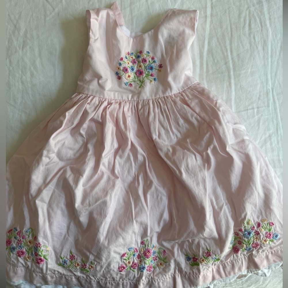 Easter Dress - Cotton Kids Pink Floral/Bunny Dress 24 Months